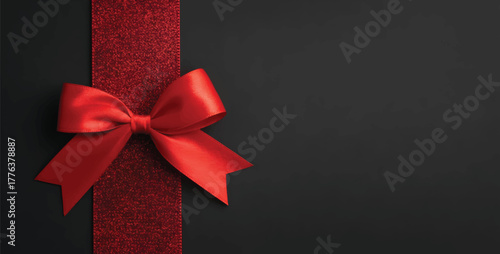 Elegant red ribbon and bow on a dark background perfect for gift wrapping adding a touch of sophistication to presents