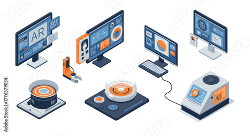 Isometric digital interfaces with virtual reality and artificial intelligence elements