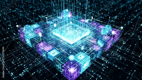 Abstract digital core concept for data processing and artificial intelligence advancement