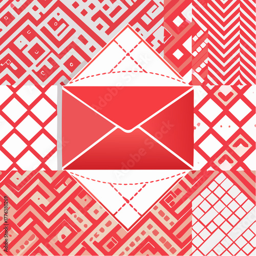 Envelope Icon with Red Gradient on Abstract Geometric Background - Modern Digital Communication Concept