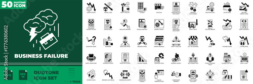 Business Failure Duotone Editable Icons set. Vector illustration in modern thin duotone style of business failure icons: bankruptcy, recession, deficit, etc