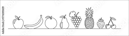 A bright set of flat cartoon fruits in a modern flat style, perfect for stickers, prints, children's illustrations, merch, packaging, branding and patterns. The set includes popular, tropical