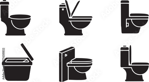 Collection Toilet Icon Set Lavatory WC Bathroom Fixture Diverse Designs