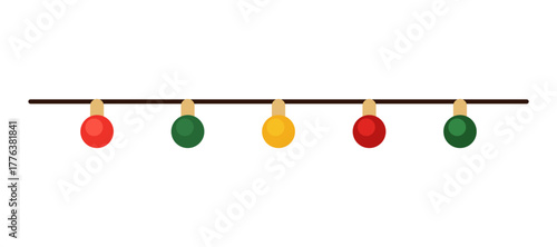 Colorful electric garland. Minimalist flat retro style. Christmas and New Year. Vector illustration on a white background