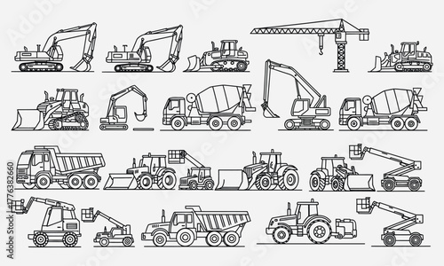 Construction Vehicle Icons Heavy Machinery Outline Set