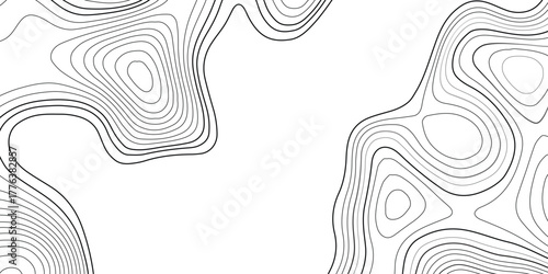 Abstract topographic contours map background. modern design with white background and black wave lines. Topo contour map design
