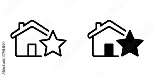 Two house icons with a star, one outlined and one filled