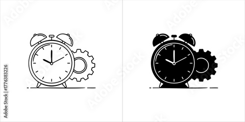 Alarm clock with gears, representing time management and productivity
