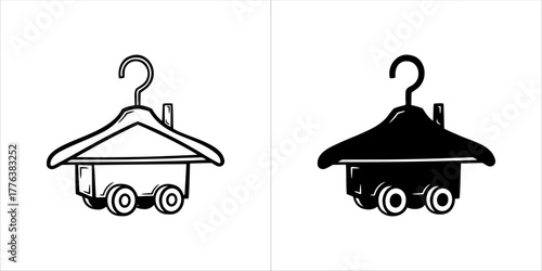 Hanger house on wheels, icon set