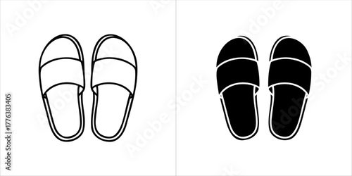 Pair of slippers, one in outline and one in black