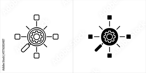 Magnifying glass and gear icon representing search and analysis