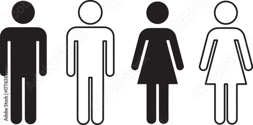 Restroom Signage Solid and Outline Human Figures - Toilet Gender Symbol Set