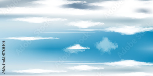 High nature view large white clouds on soft sky background in the morning, View of white cloudy on the plane.