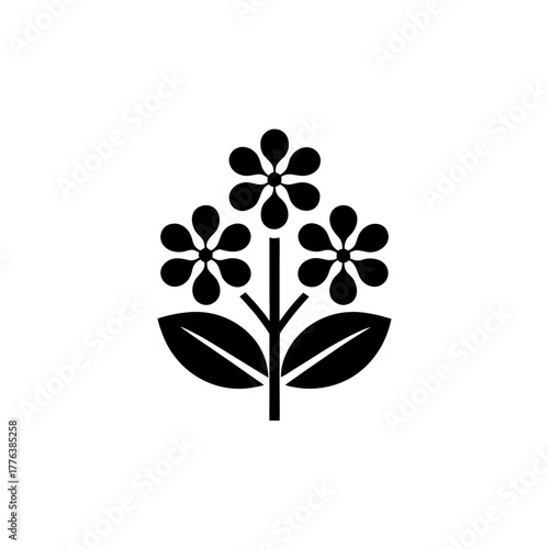 Illustration of three flowers with leaves and stems on transparent background silhouette