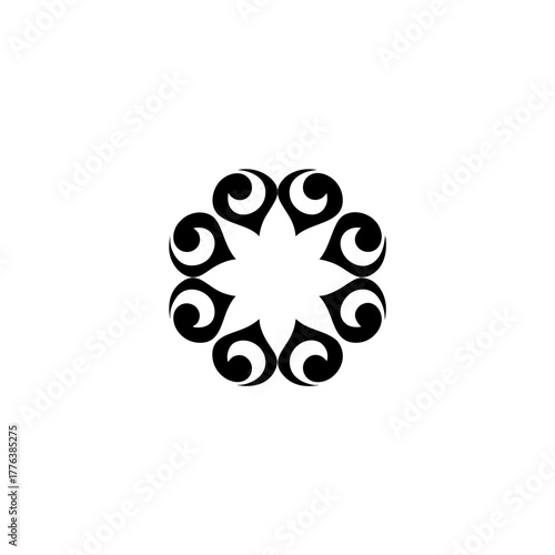 Floral design with swirls forming a circular shape on transparent background silhouette