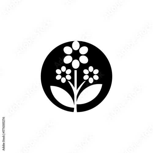 Illustration of a flower with leaves in a circle on transparent background silhouette