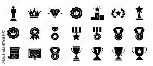 Reward icon set. Award, prize and medal symbol. Vector illustration.