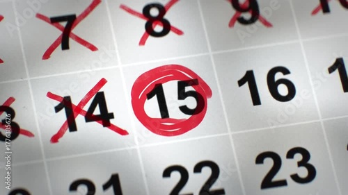 Calendar with Important Date Circled in Red. Concept of a deadline or an upcoming important event. 3D render animation