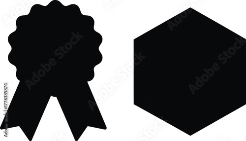 Award ribbon and hexagon silhouette for recognition and achievement vector