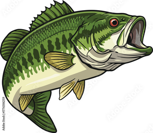 Jumping largemouth bass fishing predator aquatic wildlife vector
