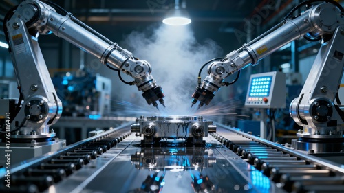 Industrial robotics automation smart factory manufacturing photo AI