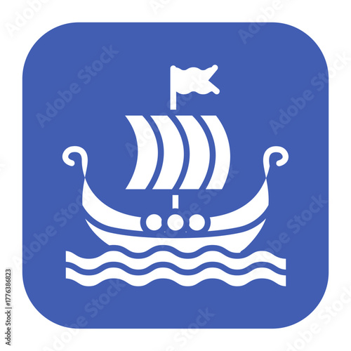 Viking Ship Line Color Icon