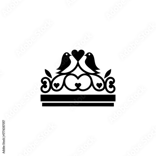 Two birds with heart above ornate decorative design on transparent background silhouette