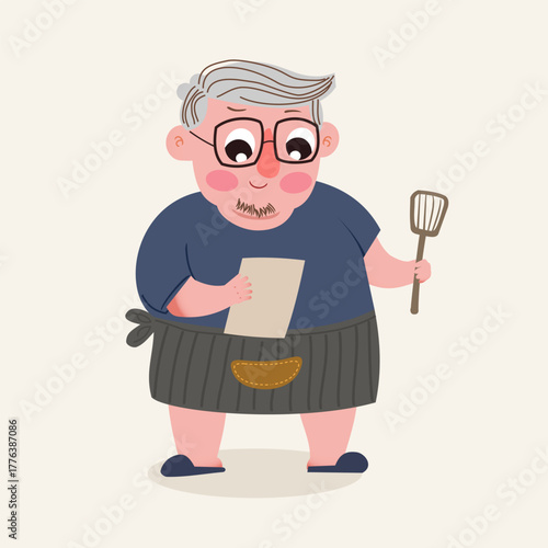 Man with Net and Paper in Occupational Cartoon Style