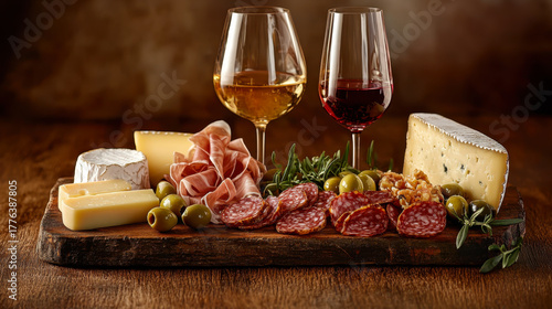 Prosciutto ham with parmesan, ciabatta and red wine