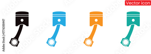 Dynamic collection of modern piston icons in vibrant colors, ideal for automotive branding and industrial design projects.