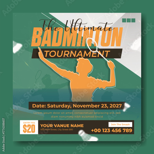 Tennis classes advertisement with a smiling male coach holding a racket and ball