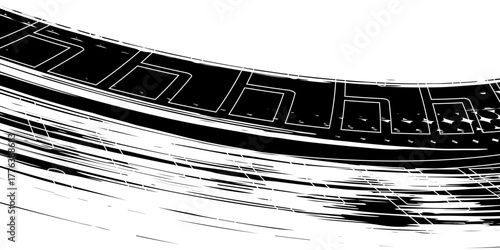 Tire tread marks, wheel textures, tire marks - car racing, motocross, drift, rally, off-road and others. Vector black isolated texture in grunge style with splashes.eps10