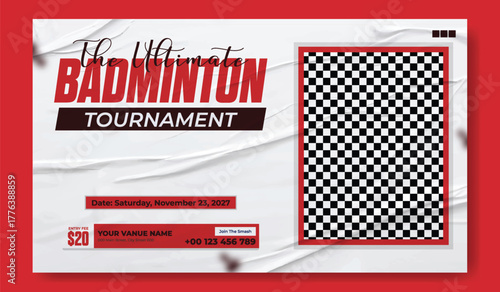 Dynamic silhouette of a badminton player in action advertising badminton classes and training