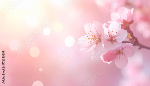 Pink Cherry Blossom Branch with Dreamy Bokeh Background for Springtime Beauty