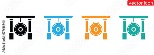 Dynamic gong illustrations in multiple colors, perfect for music-related projects, cultural events, or designs needing a vibrant touch of sound and rhythm.
