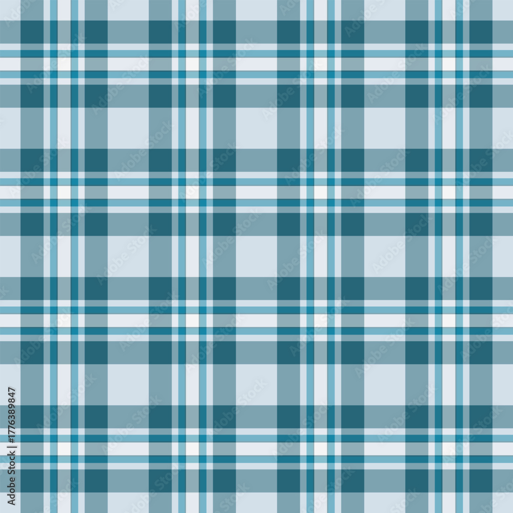 Fototapeta premium Genuine fabric seamless plaid, random check pattern texture. Elegance vector background tartan textile in cyan and pastel colors.