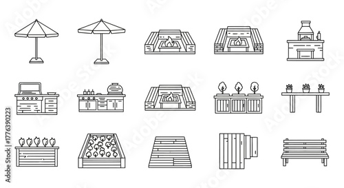 outdoor kitchen elements patio with garden beds dining  fire pit zones furniture for backyard designs in plan form ideal for landscape design