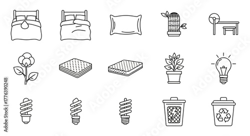sustainable living icons illustrating eco-friendly home decor  energy efficiency promoting green lifestyle choices and conscious consumerism for eco blogs