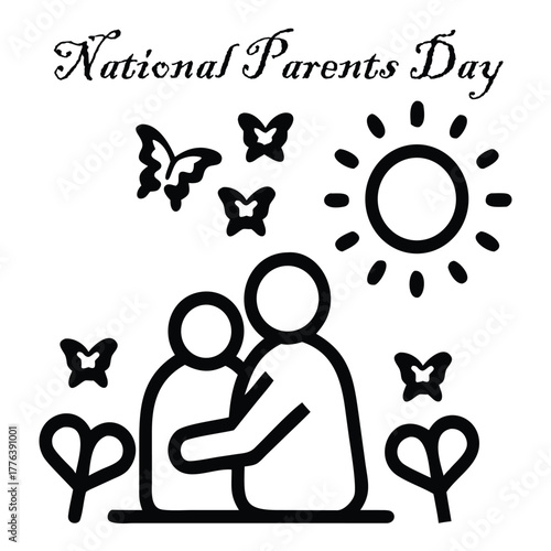 Parents Holding Hands with Child – Family Walk on Parents Day outline