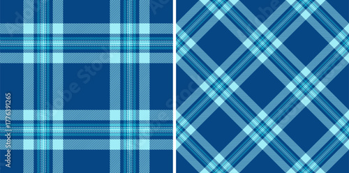 Plaid fabric background of tartan vector textile with a check seamless pattern texture. Set in sea colors for cozy blanket.