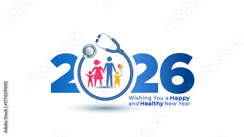 Happy New year 2026 Healthy wishes logotype card design.