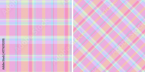 Delicate pastel plaid textures. Seamless textile pattern design. Ideal for backgrounds, crafts, apparel, or whimsical themed projects needing a soft touch.