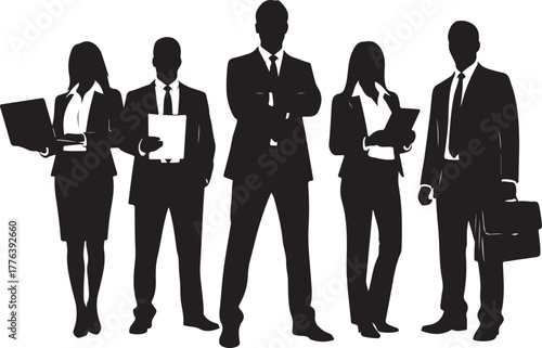 Silhouetted Business Team Professionalism and Unity Vector Graphic, Ideal for Corporate Presentations and Website Designs