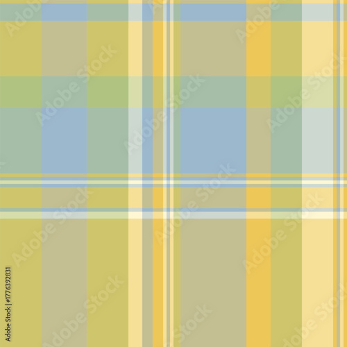 Perfection check fabric vector, folklore seamless pattern texture. Italian tartan plaid background textile in pastel and yellow colors.