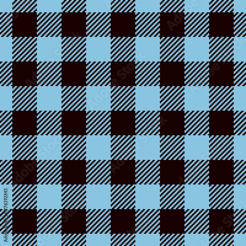 Preppy texture plaid check, intricate vector textile background. Discount seamless tartan pattern fabric in cyan and black colors.