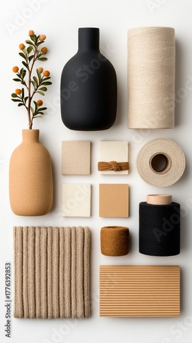 Minimalist Ceramic Vase and Natural Textures Arrangement