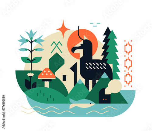 Wildlife reserve - flat design style illustration