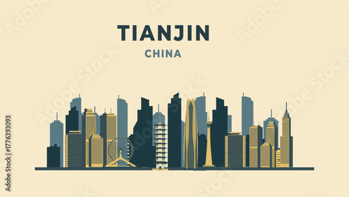 Tianjin city travel background flat illustration