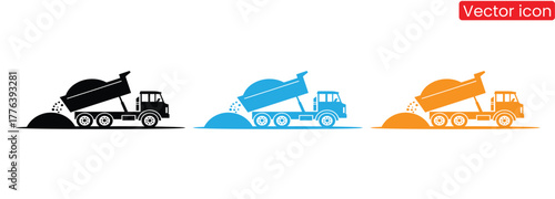 Vibrant dump truck icons ready for your design projects, illustrating construction, delivery, and industrial applications. Perfect for adding a modern touch.