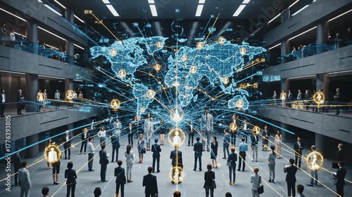 Senior Businessman Stands Before Global Business Network Connection